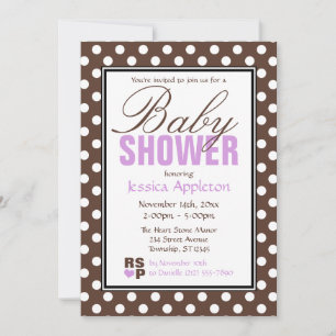 Brown Polka Dot Paars Chevron Baby shower Kaart