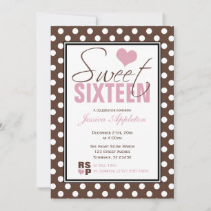 Brown Polka Dot Pink Chevron Sweet Sixteen Kaart