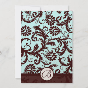 Brown profond Damask Aqua Blue Faire-part de maria