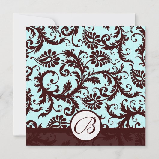 Brown profond Damask Aqua Blue Faire-part de maria (Dos)