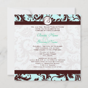 Brown profond Damask Aqua Blue Faire-part de maria