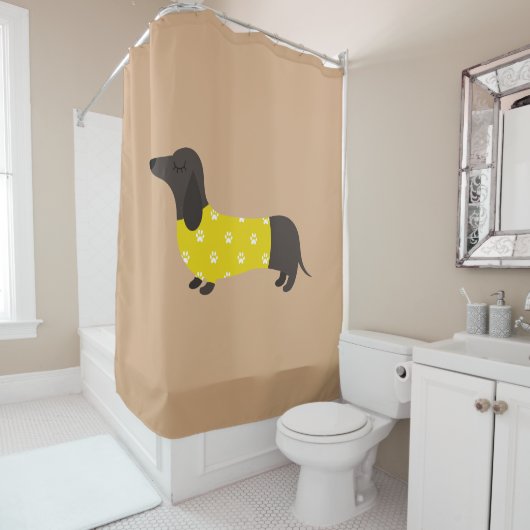 Brown rideau de douche Dachshund (En situation)