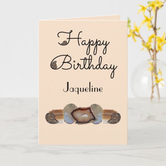 Brown Rock Slice Shell Fossil Beige Happy Birthday Kaart (Gele Bloem)