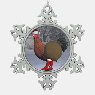 Brown Rooster Santa Claus Tin Sneeuwvlok Ornament