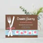 Brown rose et bleu - Fork & Knife Diner Invitation (Debout devant)