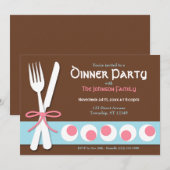 Brown rose et bleu - Fork & Knife Diner Invitation (Devant / Derrière)