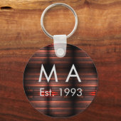 Brown rustic brick stone add name letter year date sleutelhanger (Achterkant)