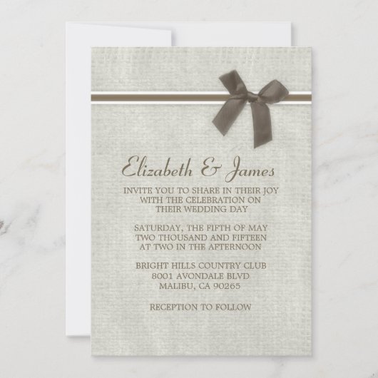 Brown Rustic Burlap Invitations de mariage (Devant)