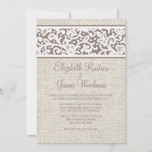 Brown Rustic Country Burlap Invitations de mariage (Devant)