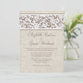 Brown Rustic Country Burlap Invitations de mariage (Debout devant)