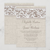 Brown Rustic Country Burlap Invitations de mariage (Devant / Derrière)