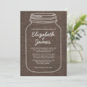 Brown Rustique Burlap Mason Jar Invitations de mar (Debout devant)