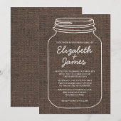 Brown Rustique Burlap Mason Jar Invitations de mar (Devant / Derrière)