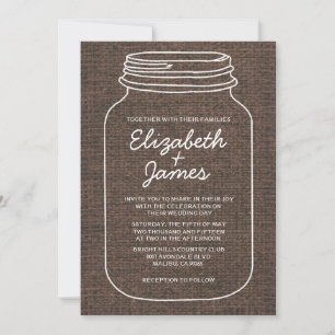 Brown Rustique Burlap Mason Jar Invitations de mar