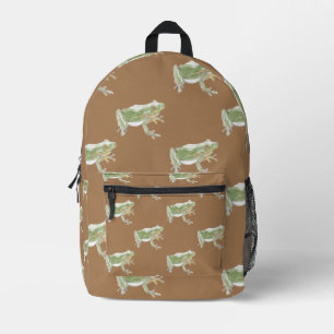 Brown Sage Green Waterverf Frog Pattern Bedrukte Rugzak