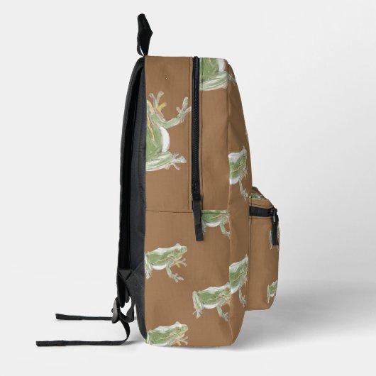 Brown Sage Green Waterverf Frog Pattern Bedrukte Rugzak (Links)
