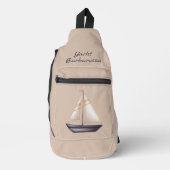 Brown Sailing Boat and Name on Beige Sling Bag (Voorkant)