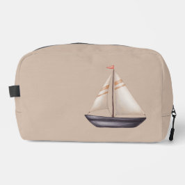 Brown Sailing Boat and Name on Beige Toilettasje