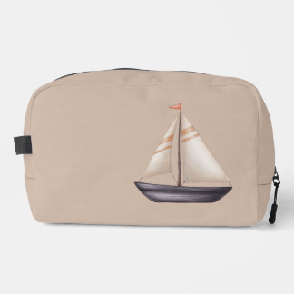 Brown Sailing Boat and Name on Beige Toilettasje