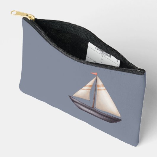 Brown Sailing Boat and Name on Gray Etui (Open)
