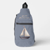 Brown Sailing Boat and Name on Gray Sling Bag (Voorkant)
