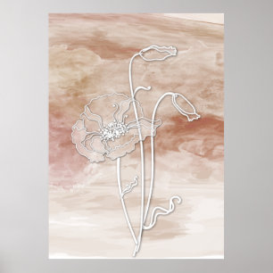 Brown Sand Abstracte Waterverf en Poppies 2 Poster