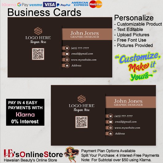 Brown Sepia QR Code Cartes de visite 24 Pack de 10
