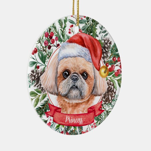 Brown Shih Tzu Custom Santa Dog kerstversiering Keramisch Ornament (Rechts)