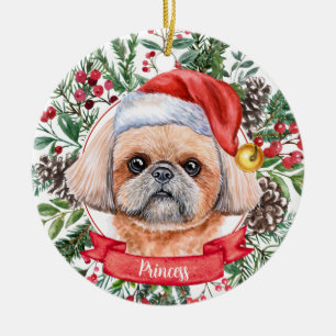 Brown Shih Tzu Custom Santa Dog kerstversiering Keramisch Ornament