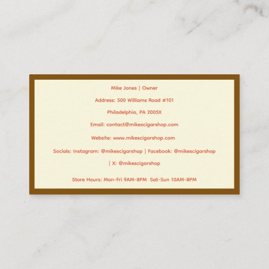 Brown Smoke Cigar Shop Visitekaartje (Achterkant)