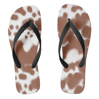Brown spotted cow hide teenslippers