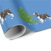 Brown Springer Spaniel-kerstillustratie Cadeaupapier (Rol Hoek)