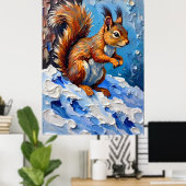 Brown Squirrel in the Snow Poster (Thuiskantoor)