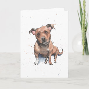 Brown Staffordshire Terrier waterverf Verjaardag Kaart