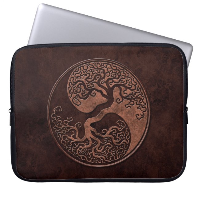 Brown Stone Yin Yang Trees Laptop Sleeve (Voorkant)