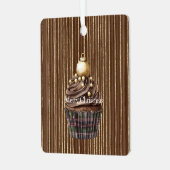 Brown Stripes Gold Ornament Christmas Cupcake   (Voorkant links)