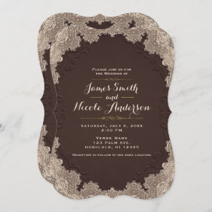 Brown Suede Leather  Lace Western Wedding Kaart