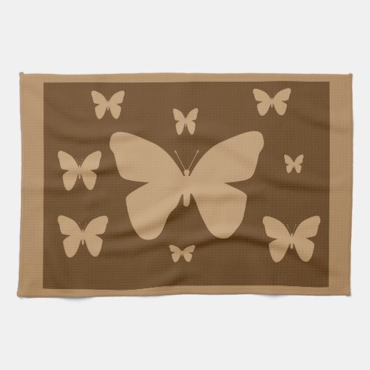Brown Tan Butterflies Towel Theedoek (Horizontaal)