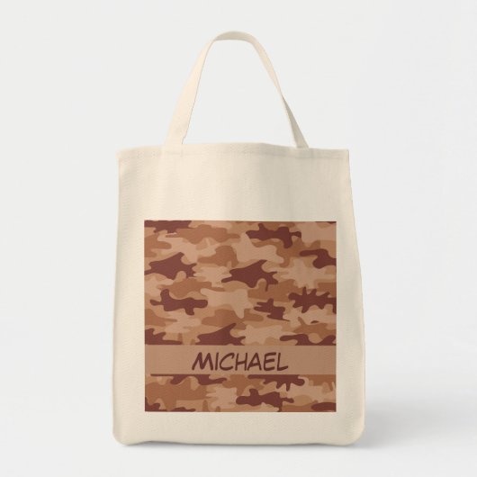 Brown Tan Camo Camouflage Naam op persoonlijke tit Tote Bag (Voorkant)