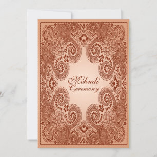 Brown, Tan Henna Mehndi Party Invitation Kaart