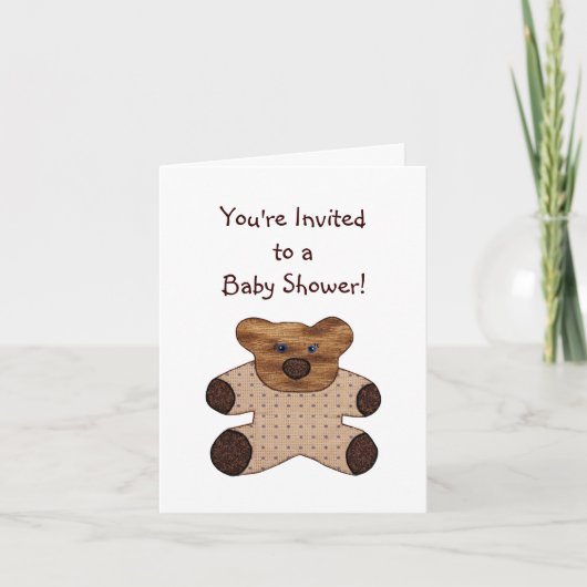 Brown Teddy Bear Baby shower Invitation Kaart (Voorkant)