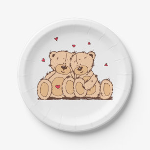 Brown Teddy Bear Love Wedding Vrijgezellenfeest Papieren Bordje