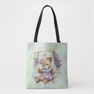 Brown Teddy Bear Swinging Lavender Dress Draagtas
