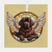 Brown Terre-Neuve Ornement en verre d'ange chien (Verso)