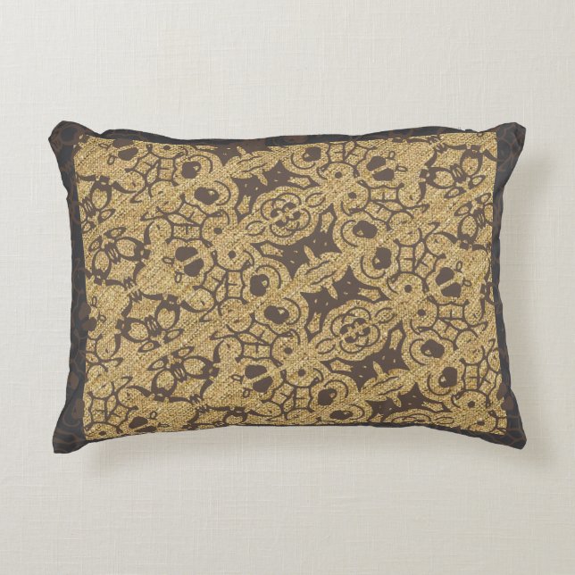 Brown Textured Multi pattern Design Accent Kussen (Voorkant)