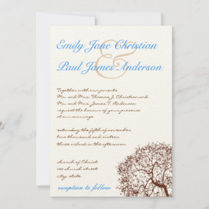 Brown Tree Aqua Blue Font Faire-part de mariage
