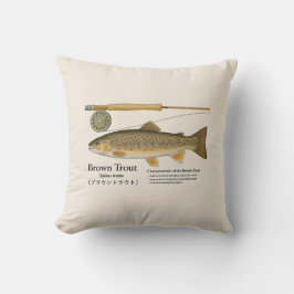 Brown Trout Fly Fishing Throw Pillow Kussen