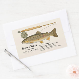 Brown Trout (Salmo trutta) – Japanese Illust Rechthoekige Sticker