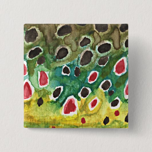 Brown Trout Vist Vierkante Button 5,1 Cm (Voorkant)