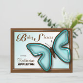 Brown Turquoise Papillon Baby Douche Invitations (Debout devant)